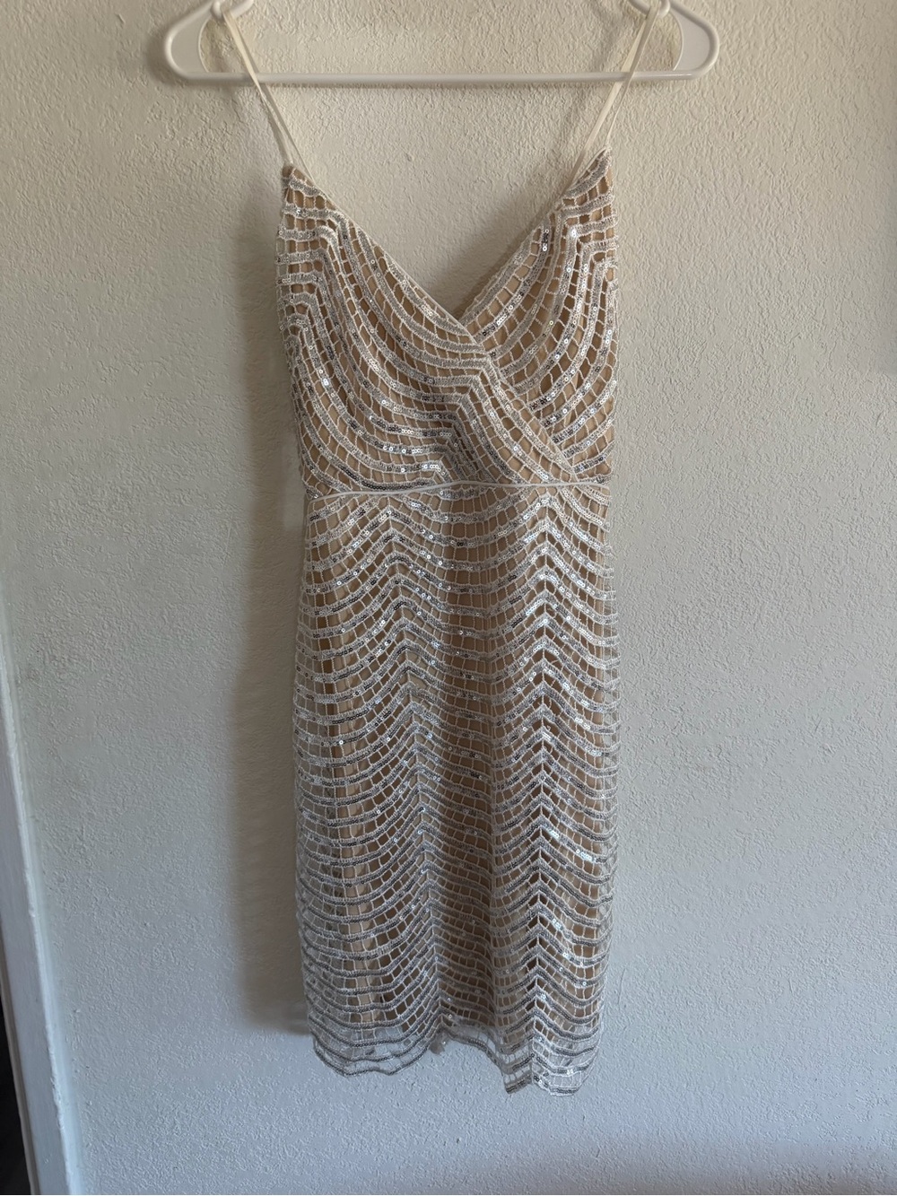 Lulu's Beaded Ivory and Nude Midi Dress